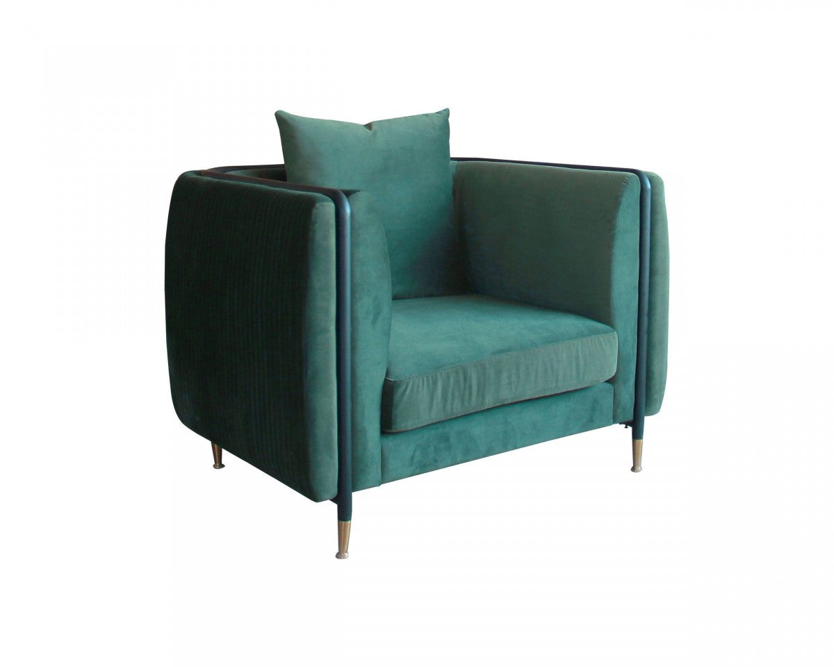32" Green Velvet And Black Solid Color Arm Chair - Homeroots - Flyclothing LLC