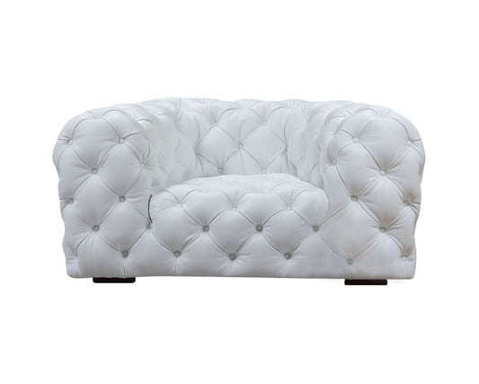 57" White And Black Top Grain Leather Tufted Chesterfield Chair - Homeroots