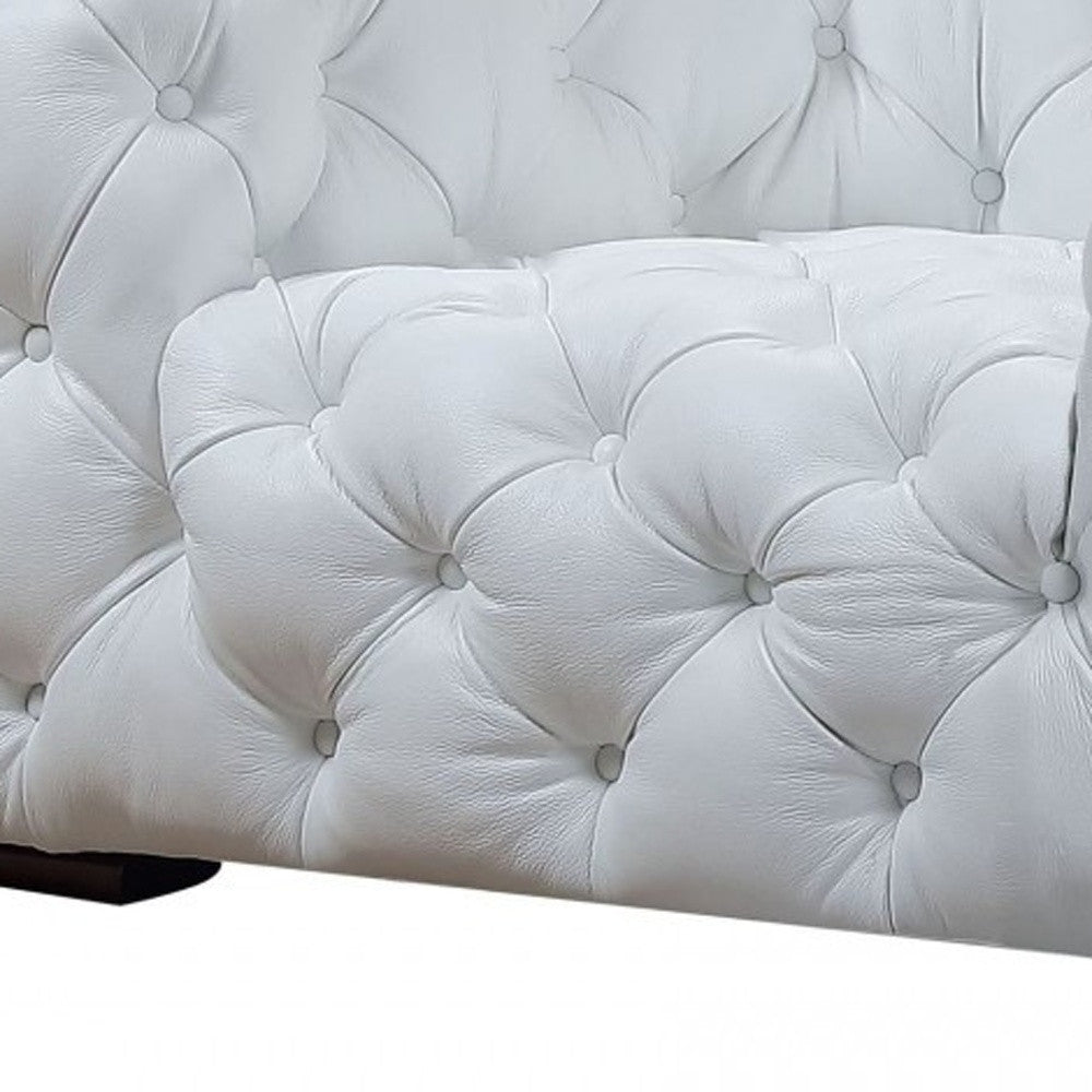 57" White And Black Top Grain Leather Tufted Chesterfield Chair