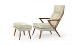 26" Beige Faux Leather And Walnut Lounge Chair With Ottoman - Homeroots - Flyclothing LLC