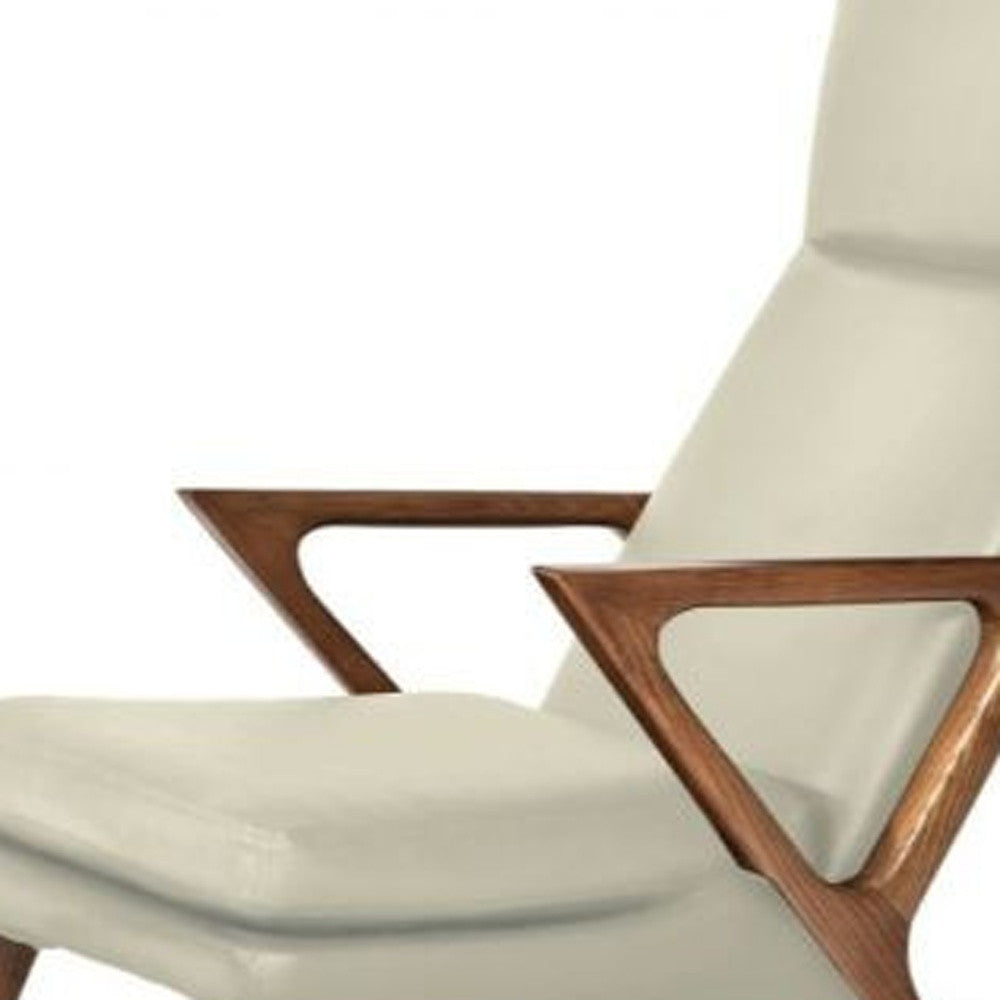 26" Beige Faux Leather And Walnut Lounge Chair With Ottoman - Homeroots - Flyclothing LLC