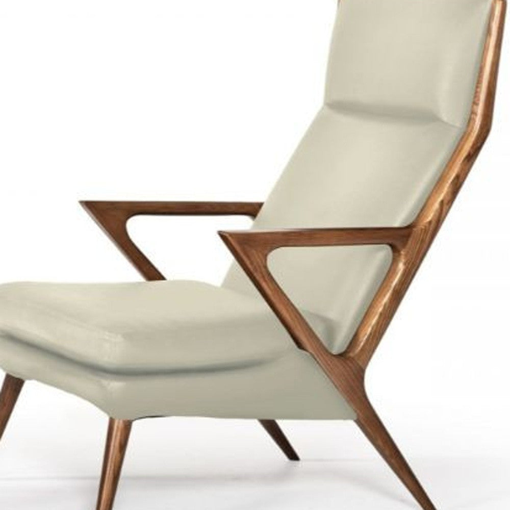 26" Beige Faux Leather And Walnut Lounge Chair With Ottoman - Homeroots - Flyclothing LLC