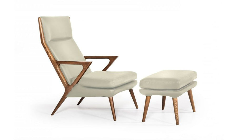 26" Beige Faux Leather And Walnut Lounge Chair With Ottoman - Homeroots