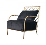 25" Black Velvet And Gold Solid Color Arm Chair - Homeroots - Flyclothing LLC