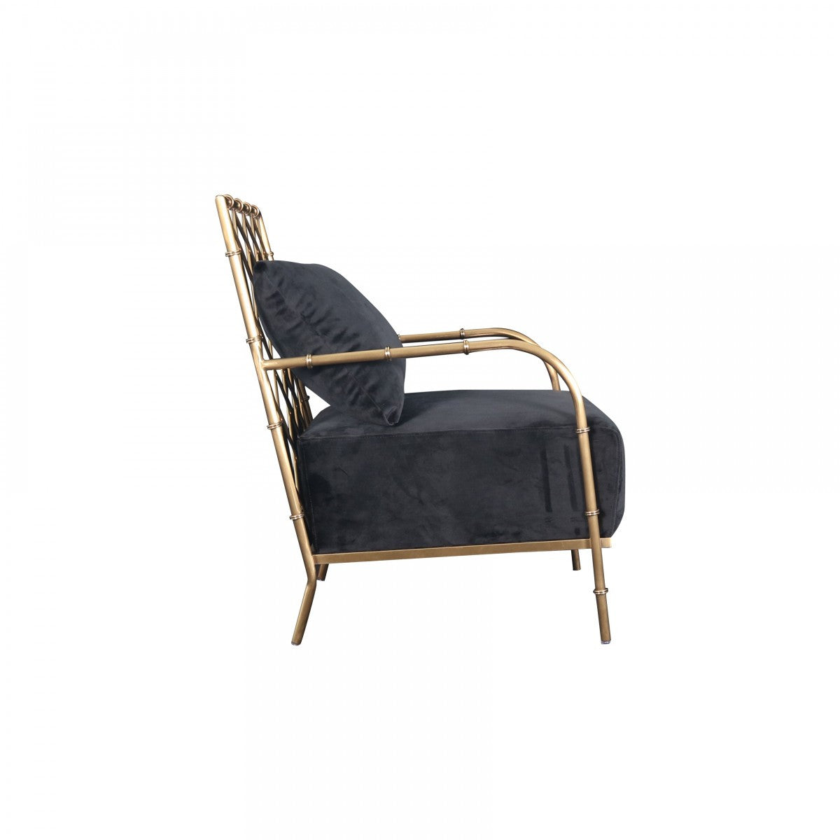 25" Black Velvet And Gold Solid Color Arm Chair - Homeroots - Flyclothing LLC