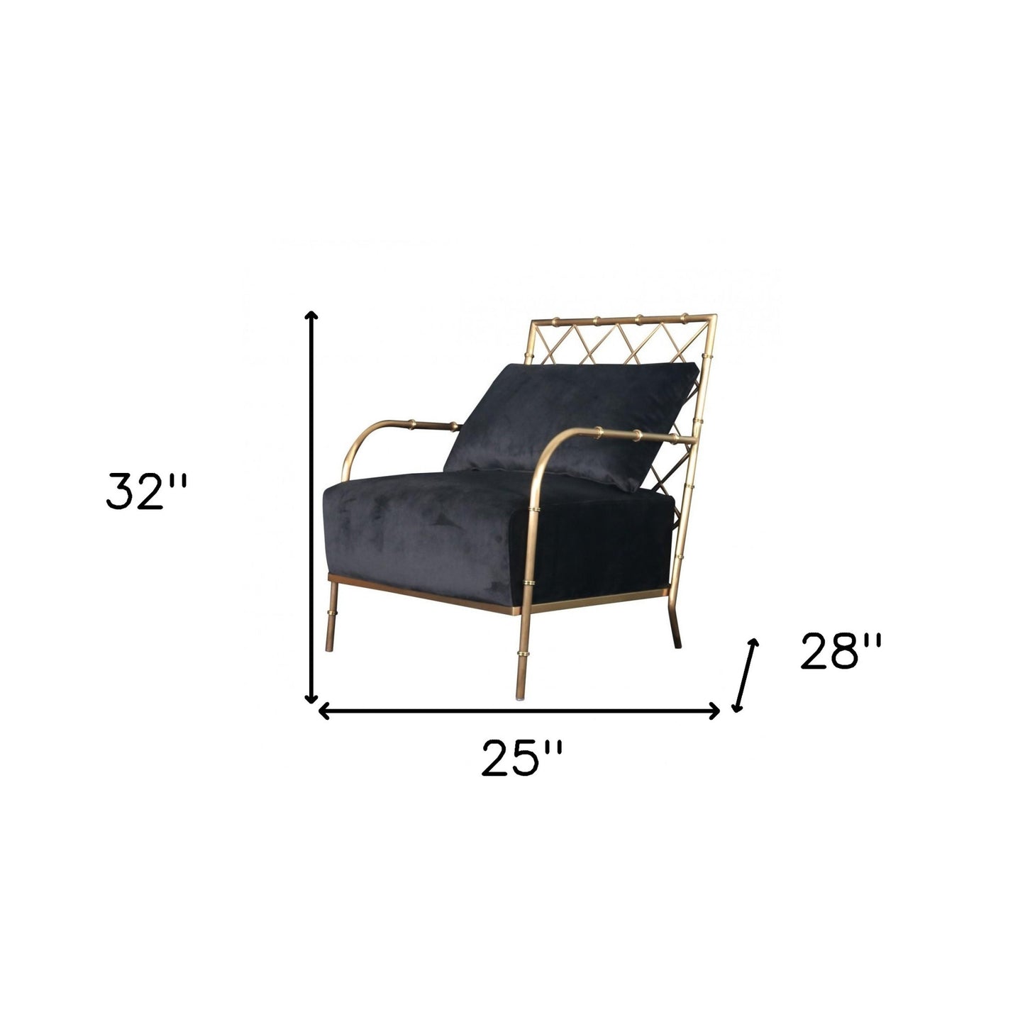 25" Black Velvet And Gold Solid Color Arm Chair - Homeroots - Flyclothing LLC