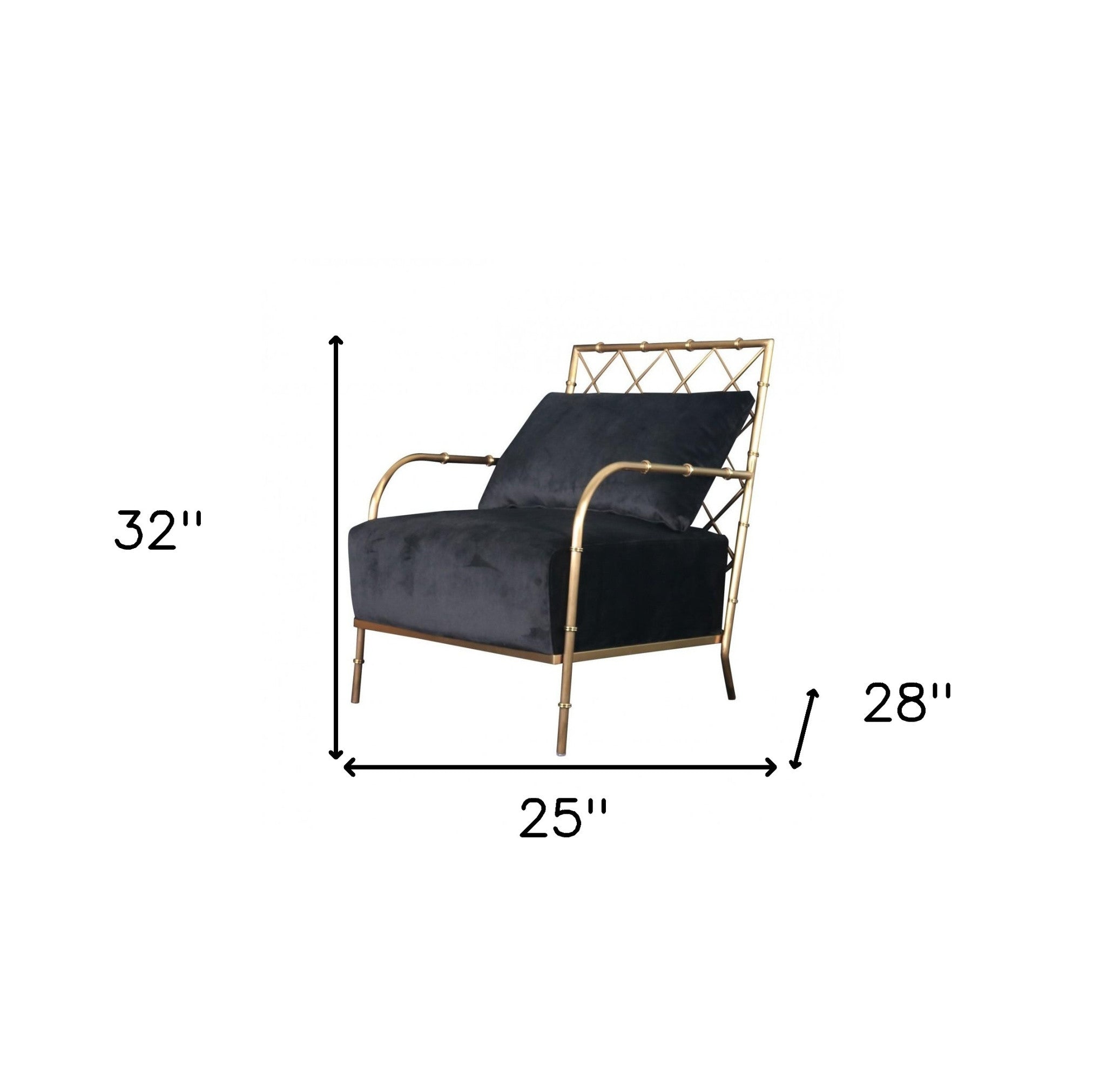 25" Black Velvet And Gold Solid Color Arm Chair - Homeroots - Flyclothing LLC