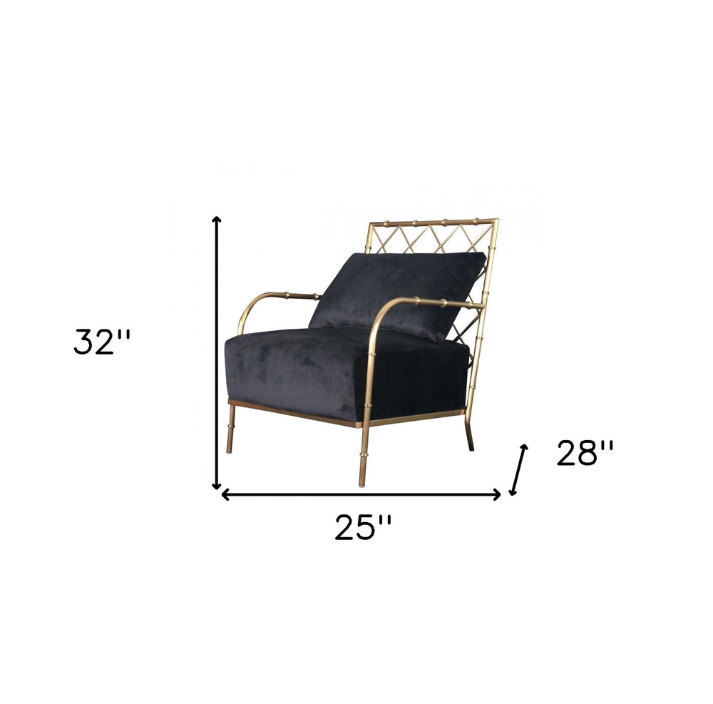25" Black Velvet And Gold Solid Color Arm Chair - Homeroots