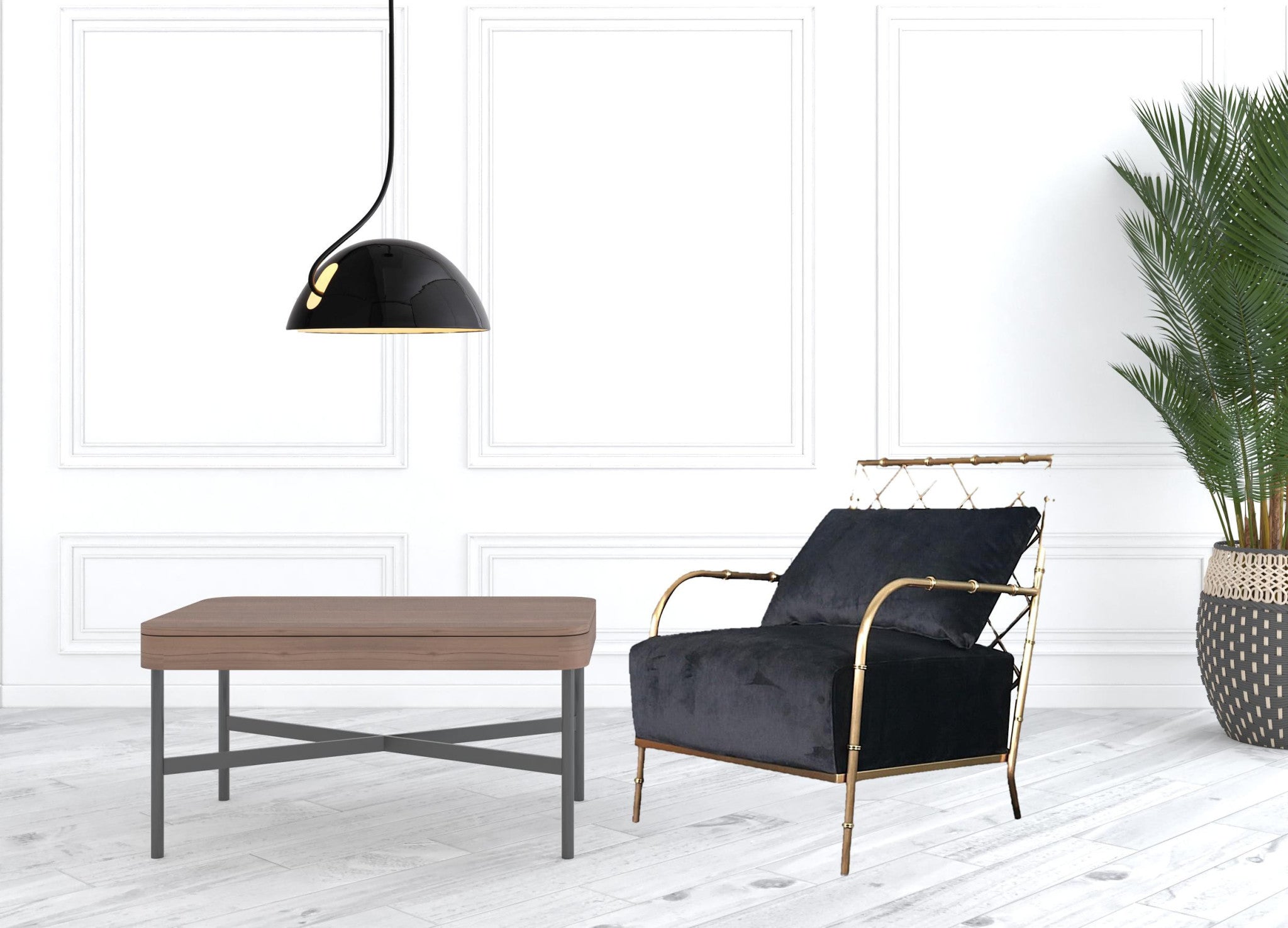 25" Black Velvet And Gold Solid Color Arm Chair - Homeroots - Flyclothing LLC