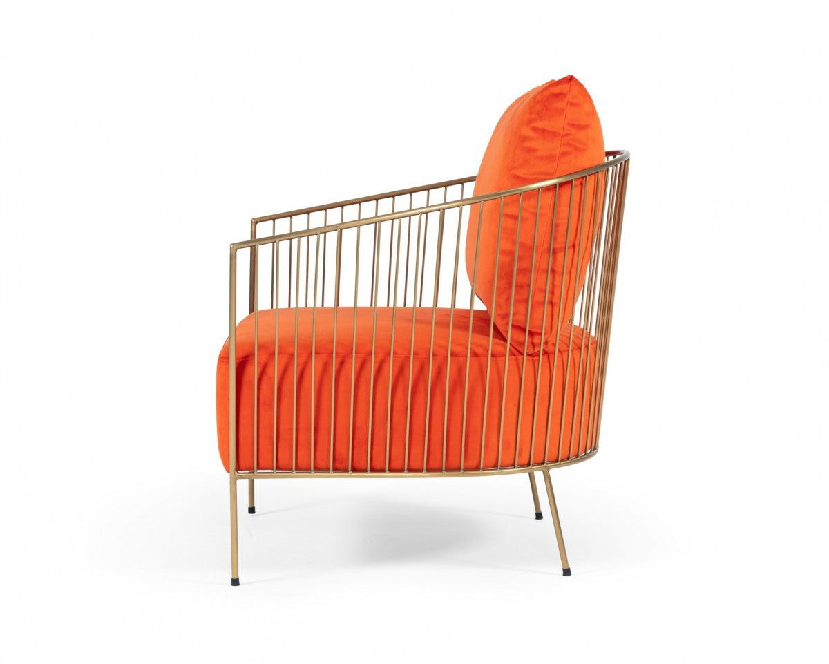 27" Orange Velvet And Gold Solid Color Arm Chair - Homeroots - Flyclothing LLC