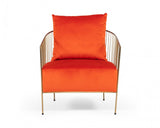 27" Orange Velvet And Gold Solid Color Arm Chair - Homeroots - Flyclothing LLC