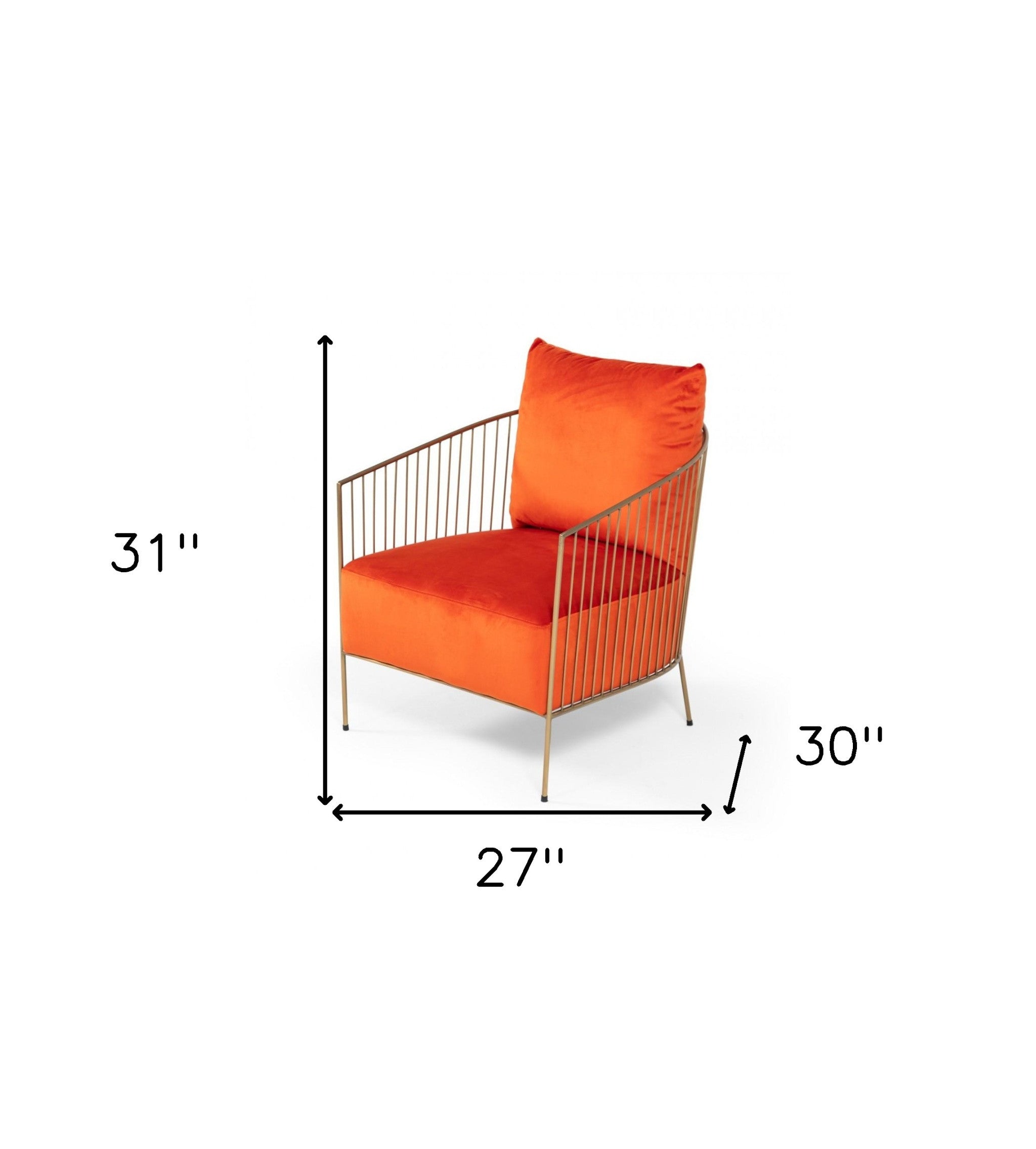 27" Orange Velvet And Gold Solid Color Arm Chair - Homeroots - Flyclothing LLC