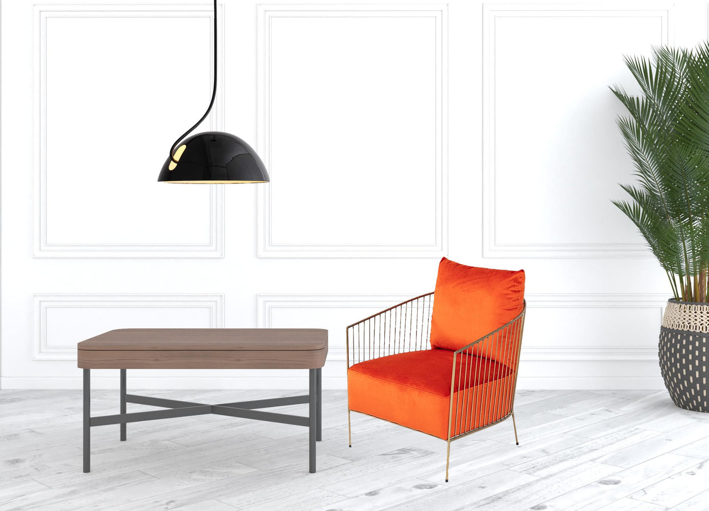 27" Orange Velvet And Gold Solid Color Arm Chair - Homeroots - Flyclothing LLC