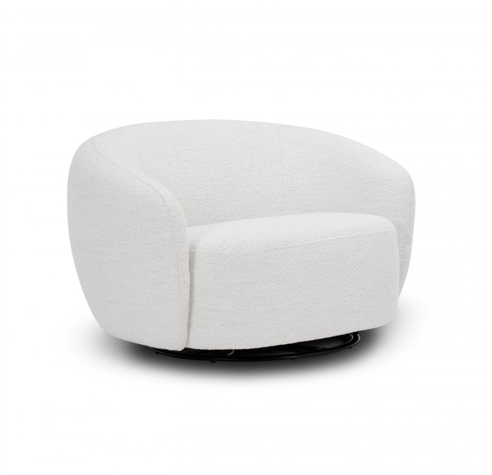 47" Off White 100% Polyester And Black Solid Color Swivel Barrel Chair - Homeroots