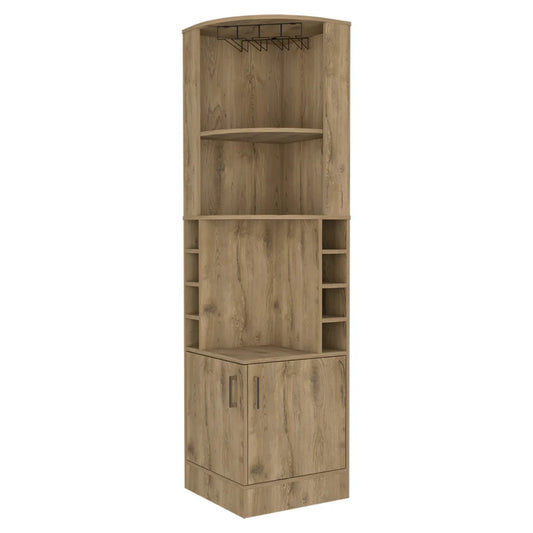 18" Natural Corner Bar Cabinet With Eleven Shelves