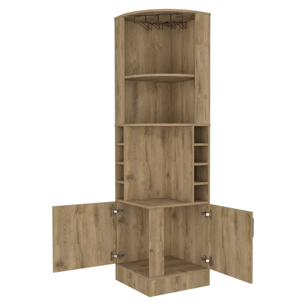 18" Natural Corner Bar Cabinet With Eleven Shelves - Homeroots - Flyclothing LLC