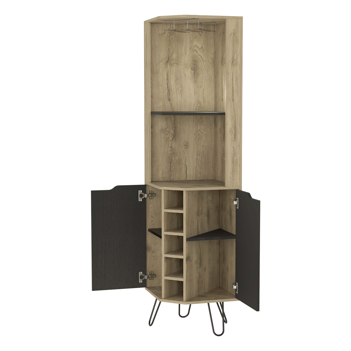 18" Brown and Black and Brown Corner Bar Cabinet With Eleven Shelves - Homeroots - Flyclothing LLC