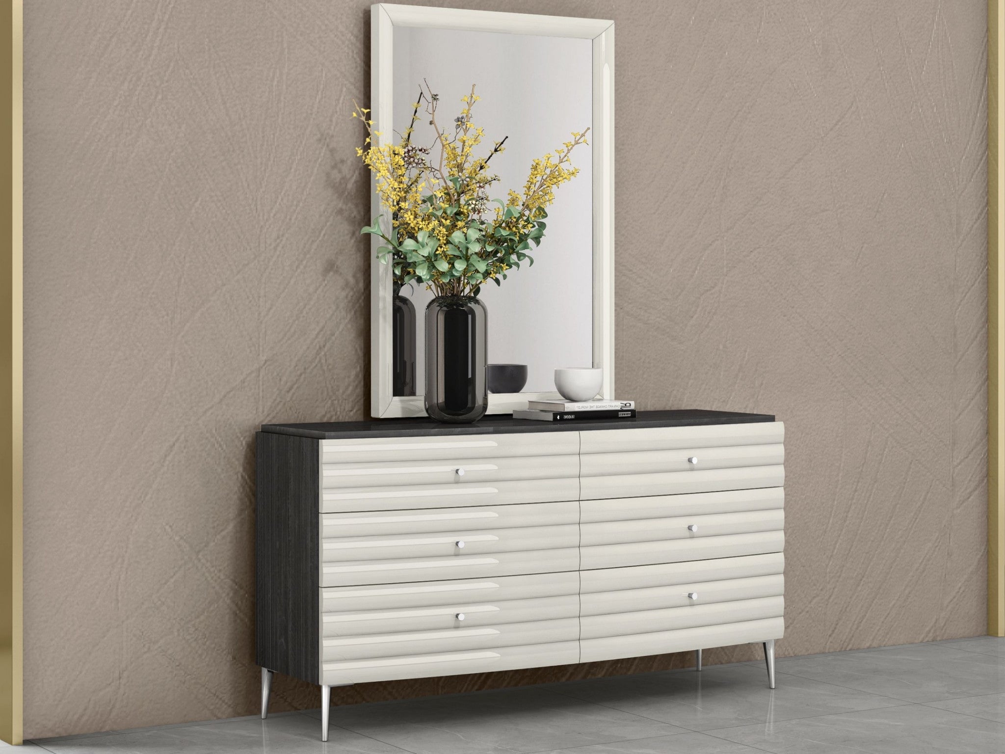 62" Grey Manufactured Wood Six Drawer Double Dresser - Homeroots - Flyclothing LLC
