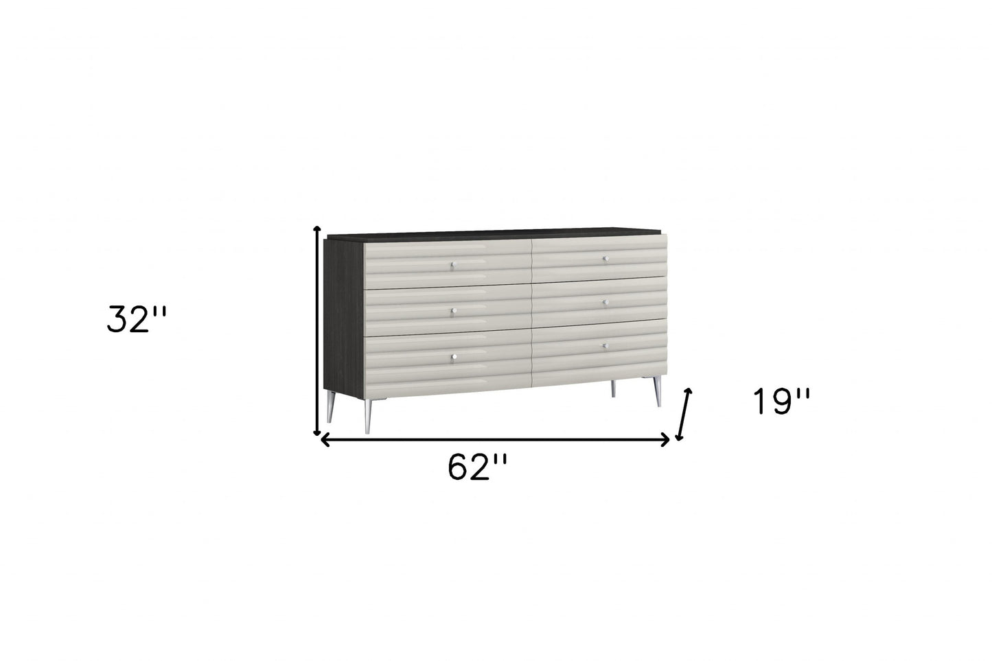 62" Grey Manufactured Wood Six Drawer Double Dresser - Homeroots - Flyclothing LLC