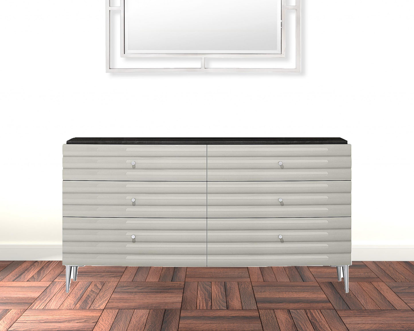 62" Grey Manufactured Wood Six Drawer Double Dresser - Homeroots - Flyclothing LLC