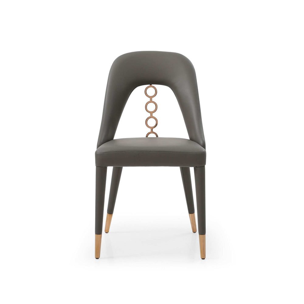 Set of Two Gray Faux Leather Dining Side Chairs With Rose Gold Accents - Homeroots - Flyclothing LLC
