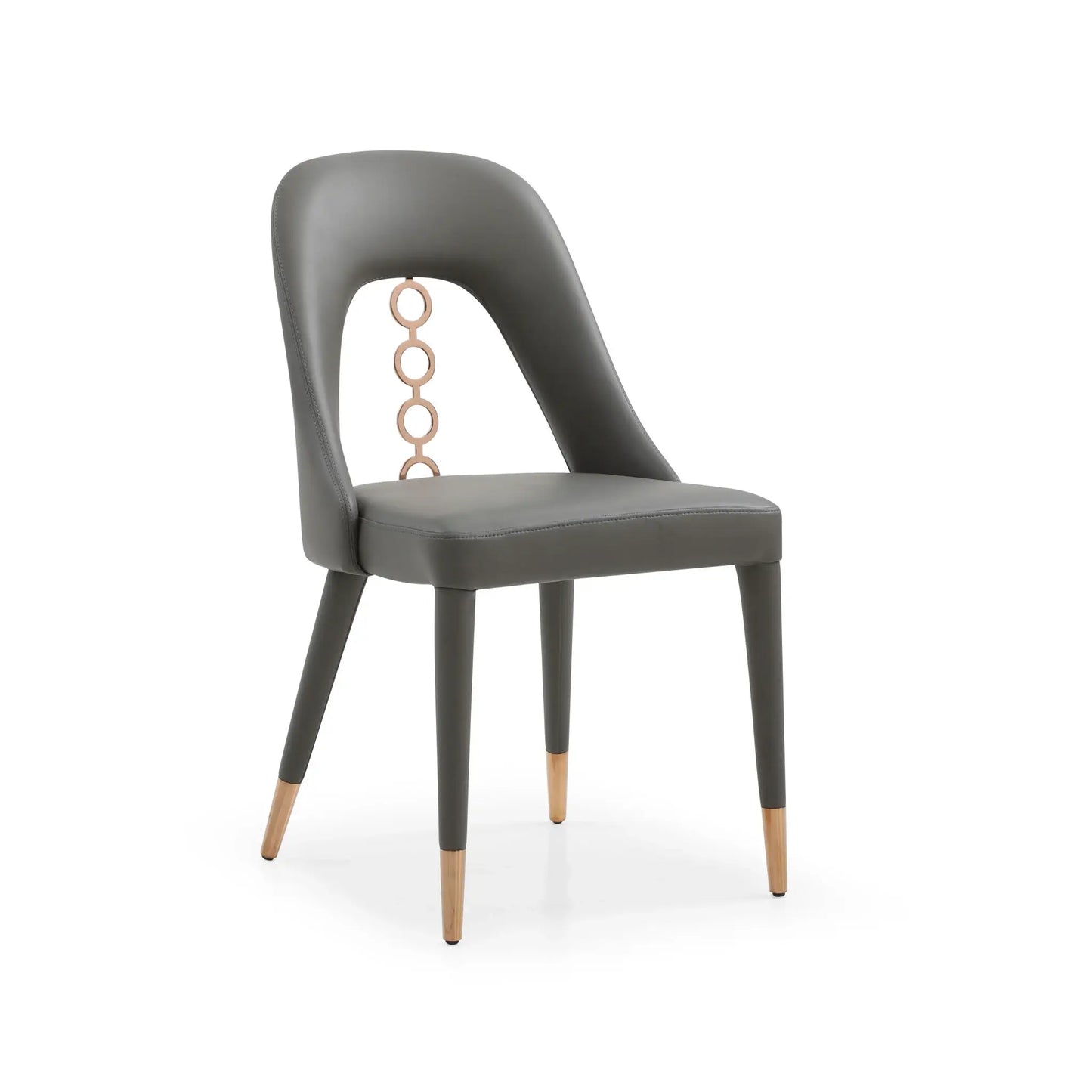 Set of Two Gray Faux Leather Dining Side Chairs With Rose Gold Accents - Homeroots - Flyclothing LLC