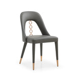 Set of Two Gray Faux Leather Dining Side Chairs With Rose Gold Accents - Homeroots - Flyclothing LLC