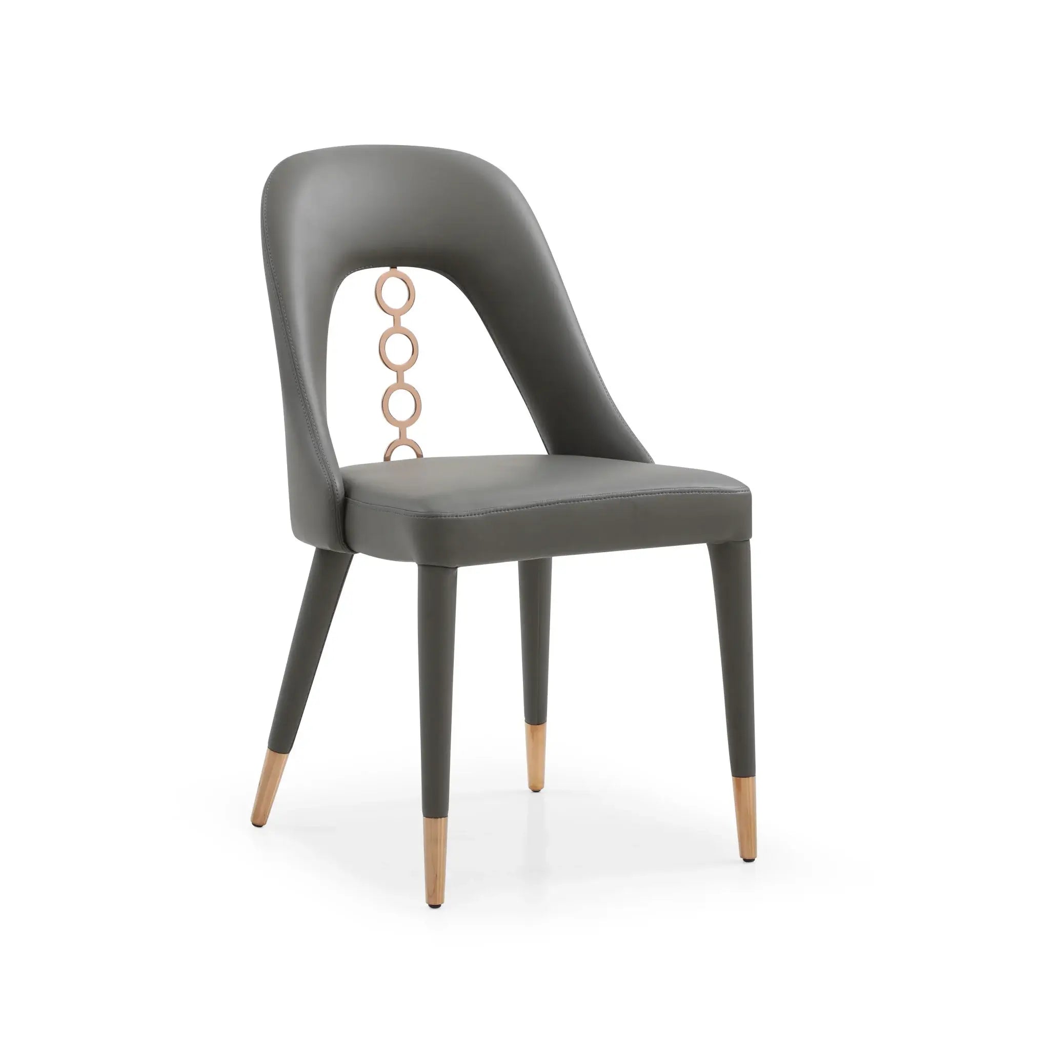 Set of Two Gray Faux Leather Dining Side Chairs With Rose Gold Accents - Homeroots - Flyclothing LLC