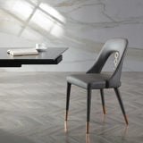 Set of Two Gray Faux Leather Dining Side Chairs With Rose Gold Accents - Homeroots - Flyclothing LLC