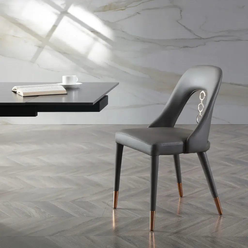 Set of Two Gray Faux Leather Dining Side Chairs With Rose Gold Accents - Homeroots - Flyclothing LLC