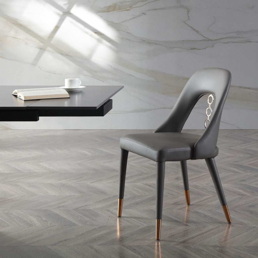 Set of Two Gray Faux Leather Dining Side Chairs With Rose Gold Accents - Homeroots - Flyclothing LLC