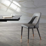 Set of Two Gray Faux Leather Dining Side Chairs With Rose Gold Accents - Homeroots - Flyclothing LLC