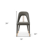 Set of Two Gray Faux Leather Dining Side Chairs With Rose Gold Accents - Homeroots - Flyclothing LLC