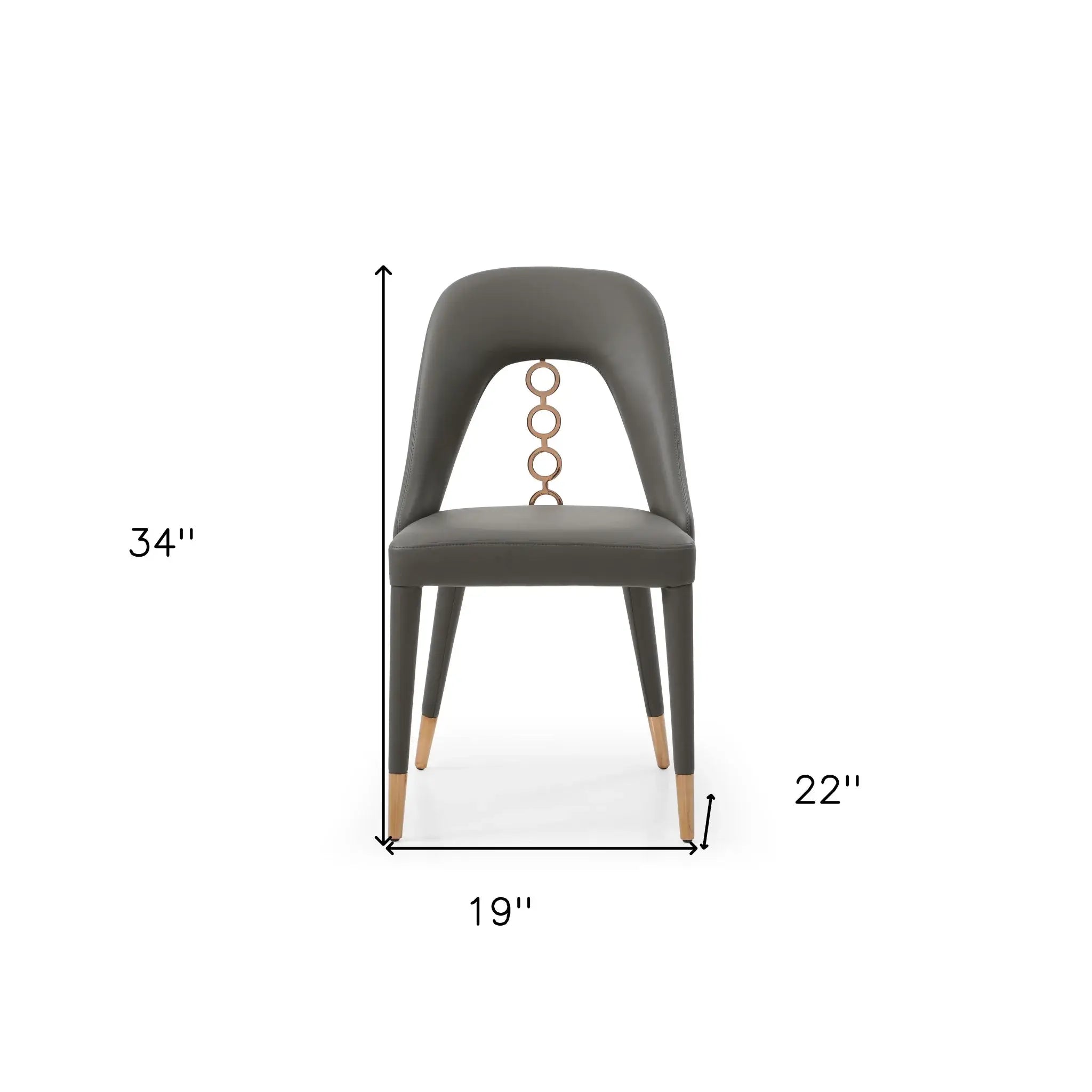 Set of Two Gray Faux Leather Dining Side Chairs With Rose Gold Accents - Homeroots - Flyclothing LLC