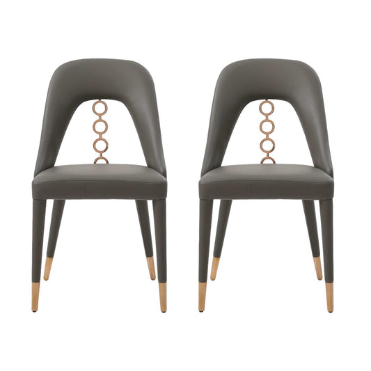Set of Two Gray Faux Leather Dining Side Chairs With Rose Gold Accents - Homeroots - Flyclothing LLC