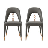 Set of Two Gray Faux Leather Dining Side Chairs With Rose Gold Accents - Homeroots