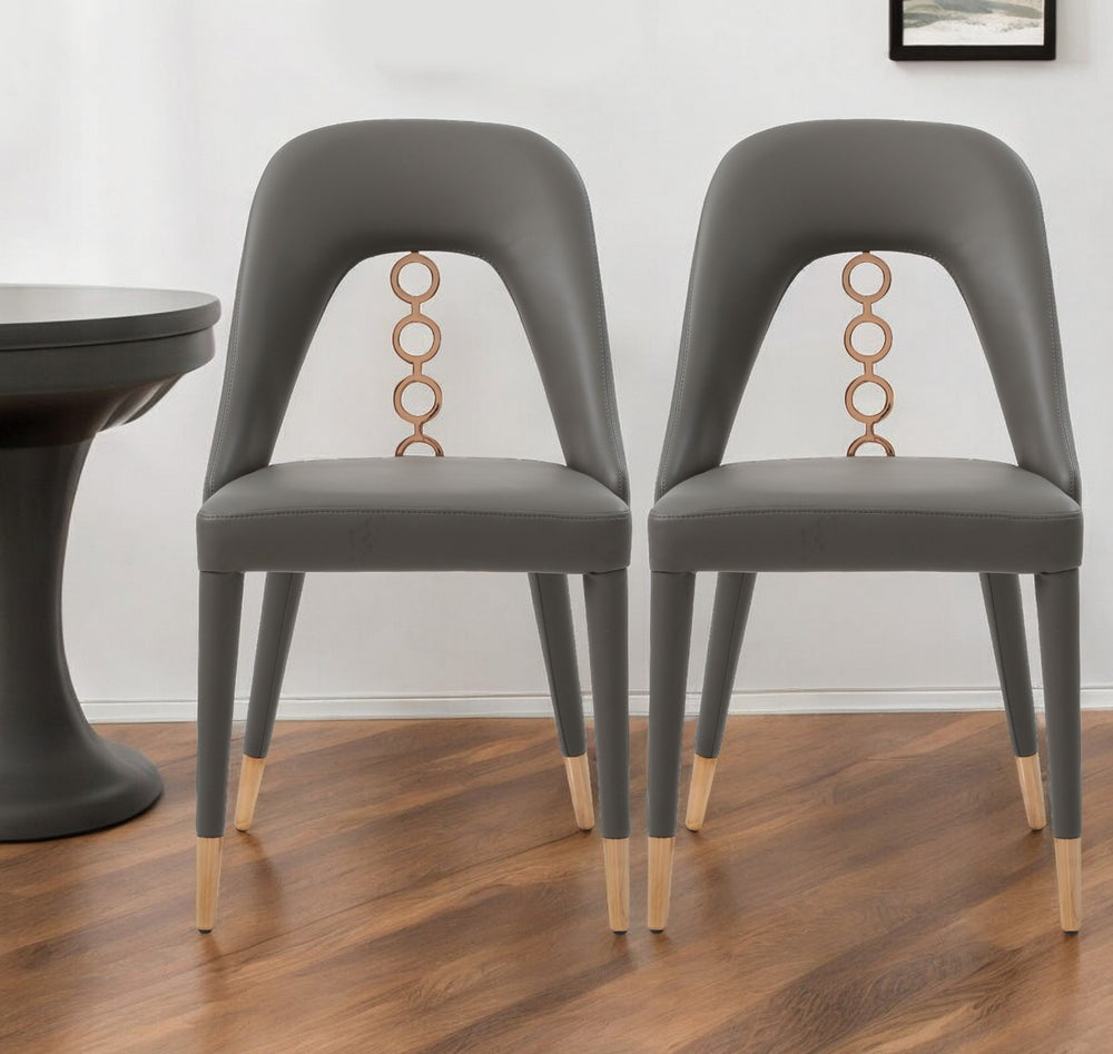 Set of Two Gray Faux Leather Dining Side Chairs With Rose Gold Accents - Homeroots