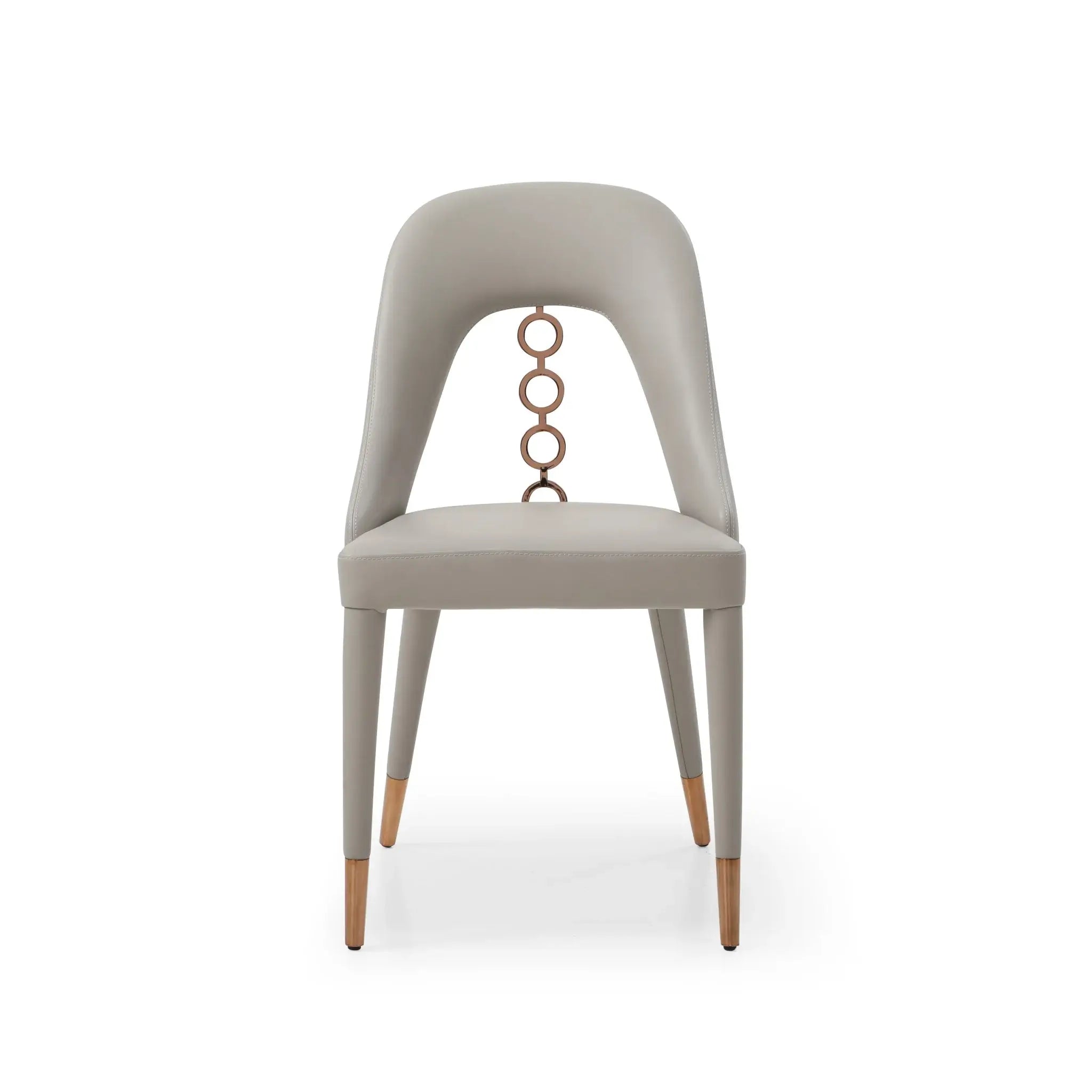 Set of Two Light Gray Faux Leather Dining Side Chairs With Rose Gold Accents - Homeroots - Flyclothing LLC