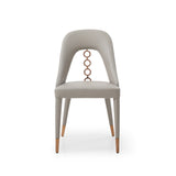 Set of Two Light Gray Faux Leather Dining Side Chairs With Rose Gold Accents