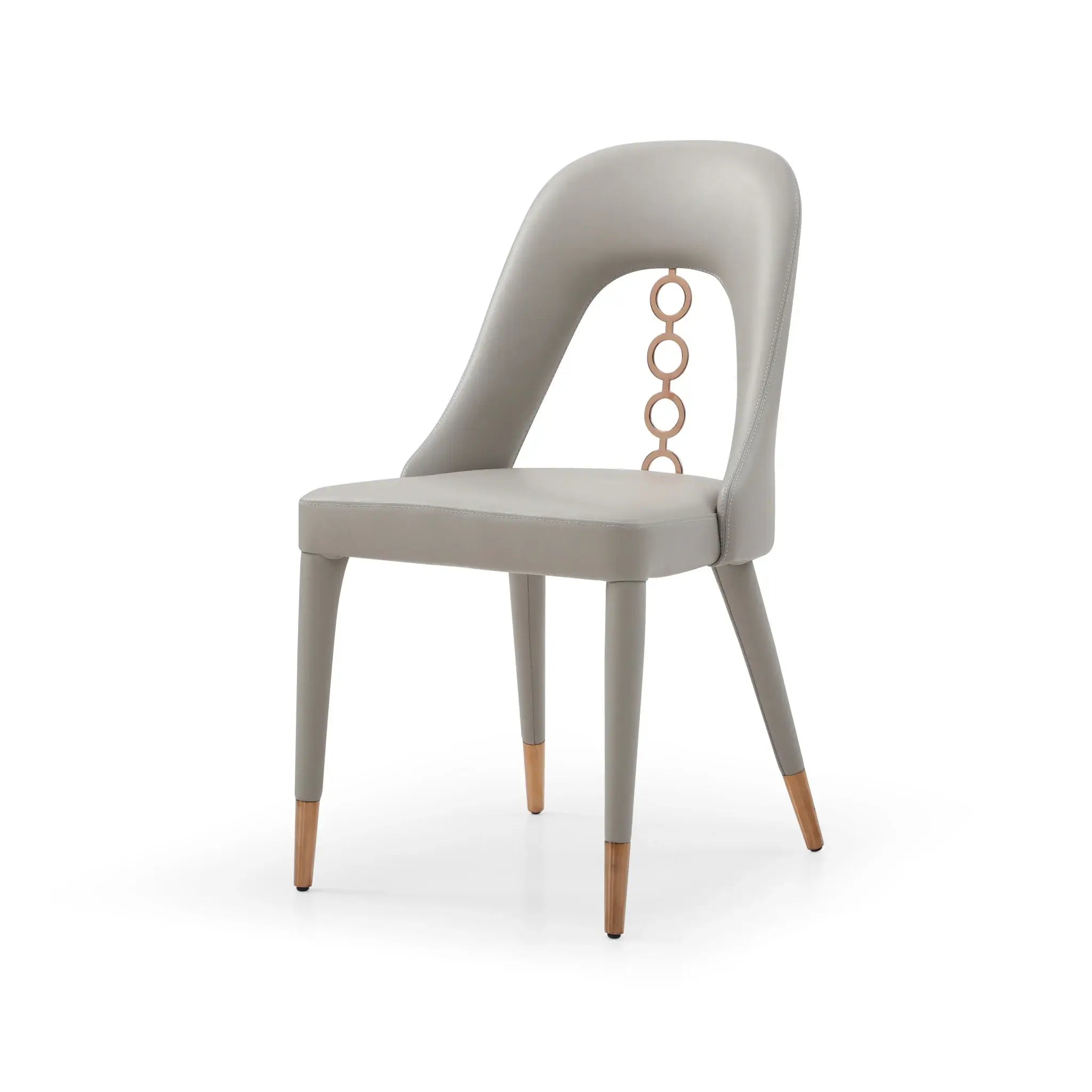 Set of Two Light Gray Faux Leather Dining Side Chairs With Rose Gold Accents - Homeroots - Flyclothing LLC