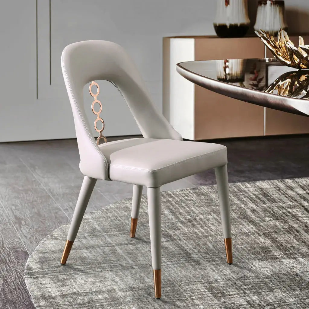 Set of Two Light Gray Faux Leather Dining Side Chairs With Rose Gold Accents - Homeroots - Flyclothing LLC