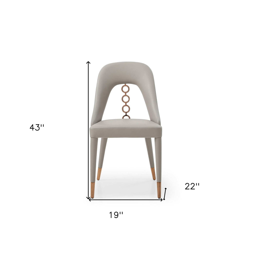 Set of Two Light Gray Faux Leather Dining Side Chairs With Rose Gold Accents - Homeroots - Flyclothing LLC