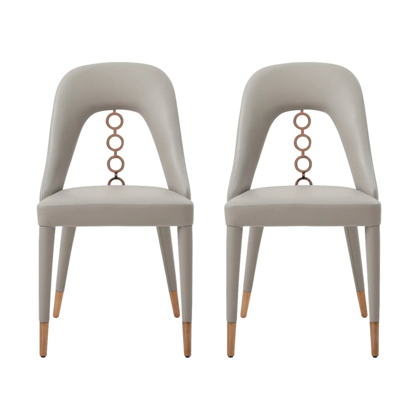 Set of Two Light Gray Faux Leather Dining Side Chairs With Rose Gold Accents - Homeroots - Flyclothing LLC