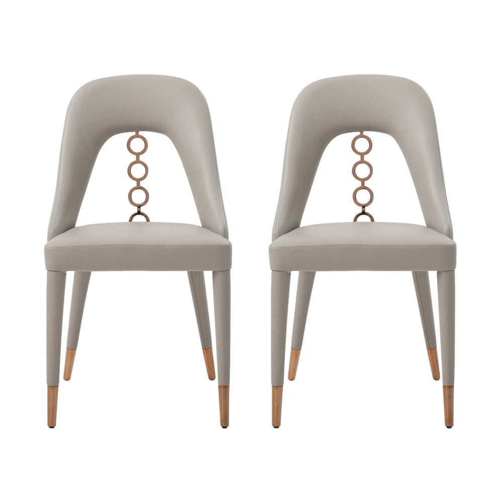 Set of Two Light Gray Faux Leather Dining Side Chairs With Rose Gold Accents - Homeroots - Flyclothing LLC