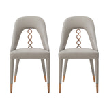 Set of Two Light Gray Faux Leather Dining Side Chairs With Rose Gold Accents - Homeroots