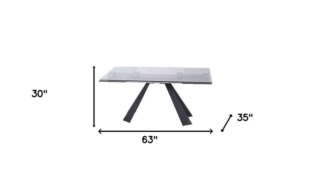 63" Clear And Black Glass And Metal Drop Leaf Pedestal Base Dining Table - Homeroots - Flyclothing LLC