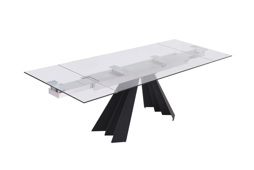 63" Clear And Black Glass And Metal Drop Leaf Pedestal Base Dining Table - Homeroots - Flyclothing LLC