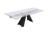 63" Clear And Black Glass And Metal Drop Leaf Pedestal Base Dining Table - Homeroots