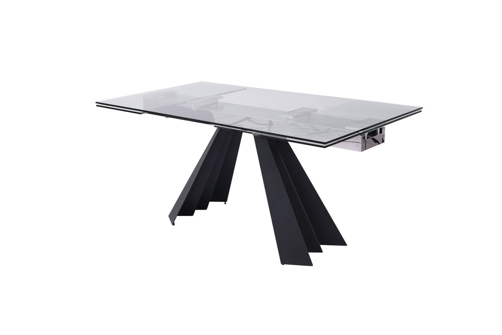 63" Clear And Black Glass And Metal Drop Leaf Pedestal Base Dining Table - Homeroots - Flyclothing LLC
