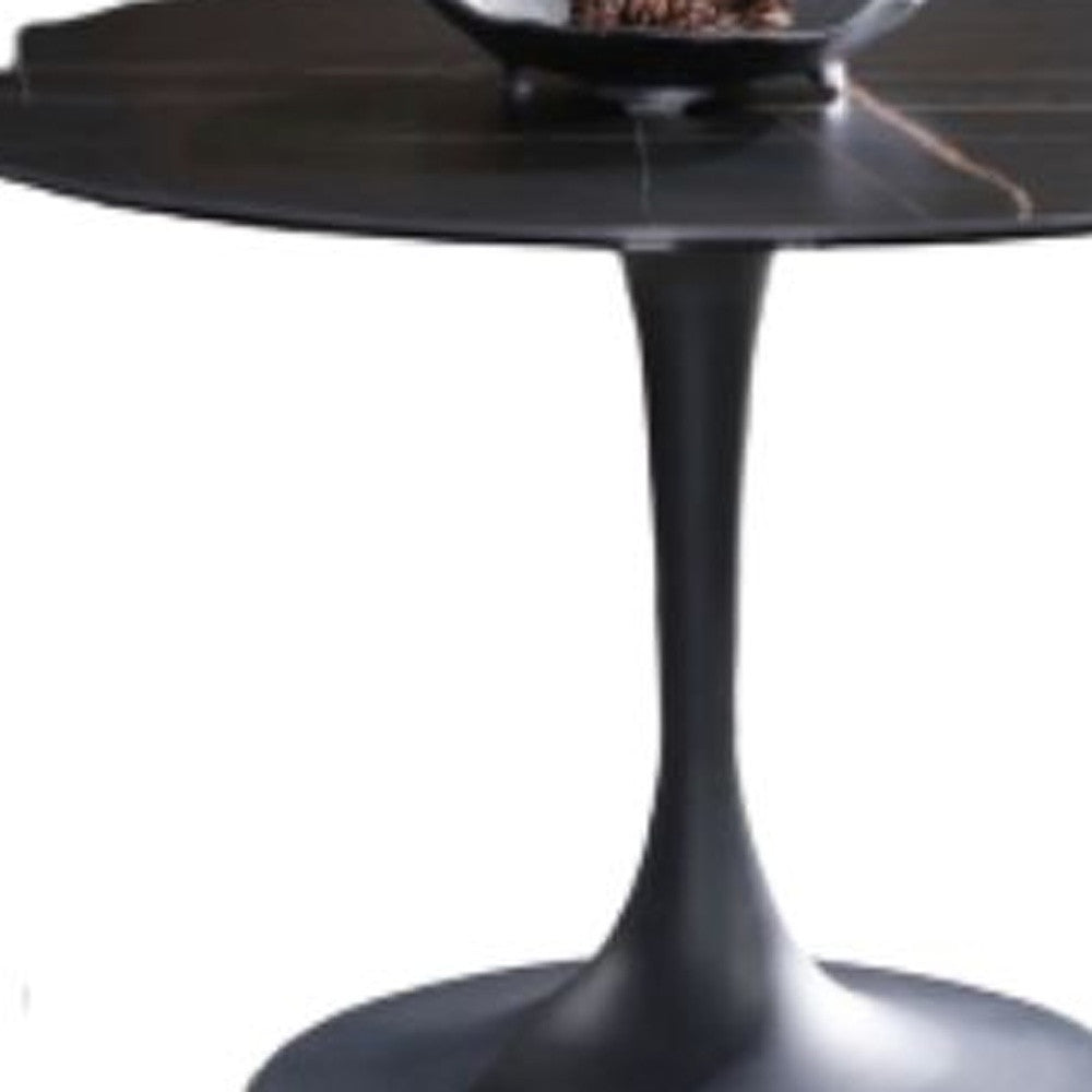 47" Black Rounded Ceramic And Metal Pedestal Base Dining Table - Homeroots - Flyclothing LLC